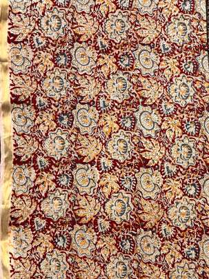  Cotton Kalamkari Natural Handblocked Print Maroon/ 