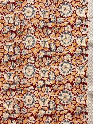  Cotton Kalamkari Natural Handblocked Print Maroon/ 