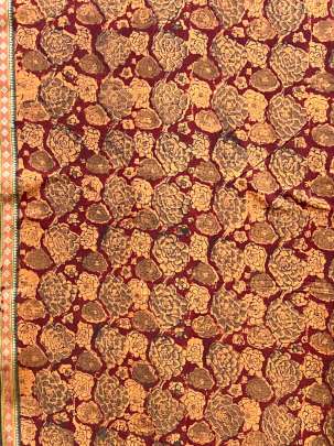  Cotton Kalamkari Natural Handblocked Print Maroon/ 