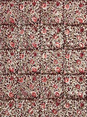  Cotton Kalamkari Natural Handblocked Print Dark Maroon/ 