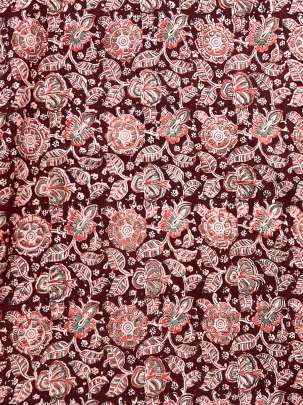  Cotton Kalamkari Natural Handblocked Print Maroon/ 