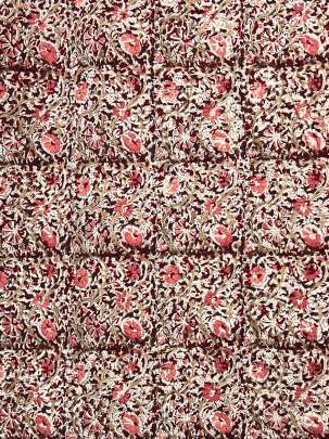  Cotton Kalamkari Natural Handblocked Print Dark Maroon/ 