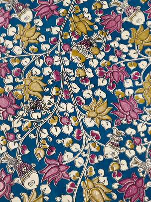  Cotton Kalamkari Natural Handblocked Print - Peacock blue/ 