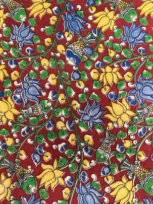  Cotton Kalamkari Natural Handblocked Print - Maroon/ 