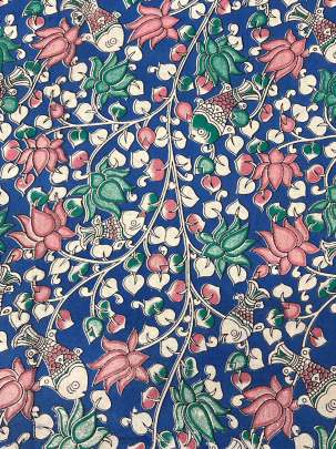  Cotton Kalamkari Natural Handblocked Print - Blue/ 