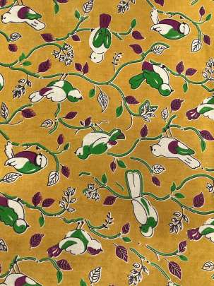  Cotton Kalamkari Natural Handblocked Print - Mustard yellow/ 