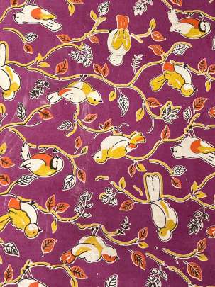  Cotton Kalamkari Natural Handblocked Print - Light wine/ 