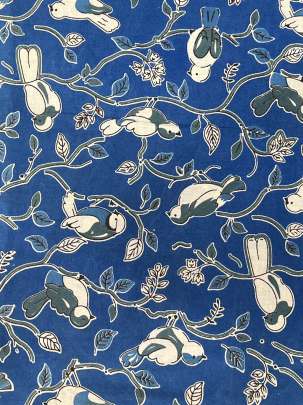  Cotton Kalamkari Natural Handblocked Print - Blue/ 