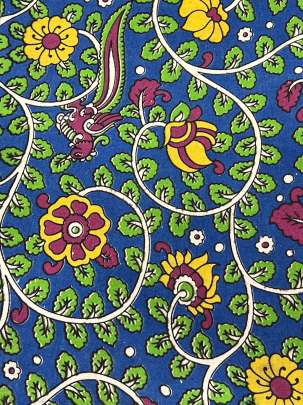  Cotton Kalamkari Natural Handblocked Print - Blue/ 