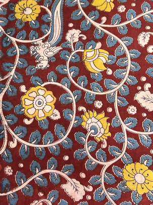  Cotton Kalamkari Natural Handblocked Print - Maroon/ 