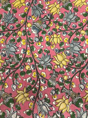  Cotton Kalamkari Natural Handblocked Print - Peach/ 