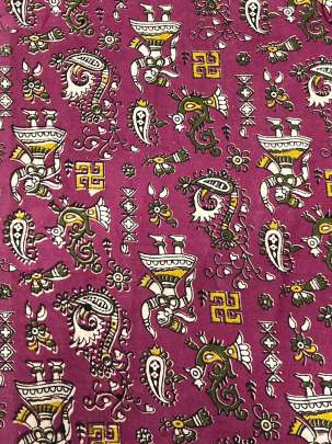  Cotton Kalamkari Natural Handblocked Print - Light wine/ 