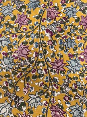  Cotton Kalamkari Natural Handblocked Print - Mustard yellow/ 