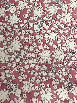  Cotton Kalamkari Natural Handblocked Print - Peach/ 