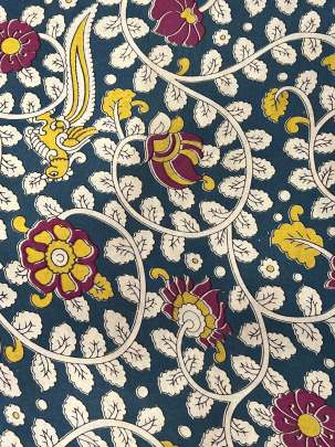  Cotton Kalamkari Natural Handblocked Print - Grey/ 