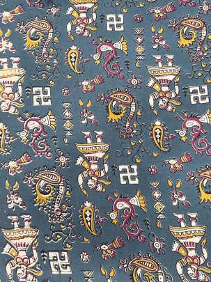  Cotton Kalamkari Natural Handblocked Print - Grey/ 