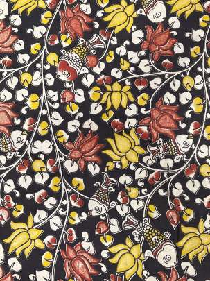  Cotton Kalamkari Natural Handblocked Print - Black/ 