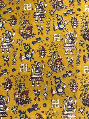  Cotton Kalamkari Natural Handblocked Print - Mustard yellow/ 