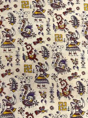  Cotton Kalamkari Natural Handblocked Print - Cream/ 