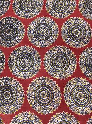  Cotton Kalamkari Natural Handblocked Print - Maroon/ 