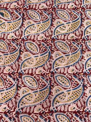  Cotton Kalamkari Natural Handblocked Print - Maroon/ 