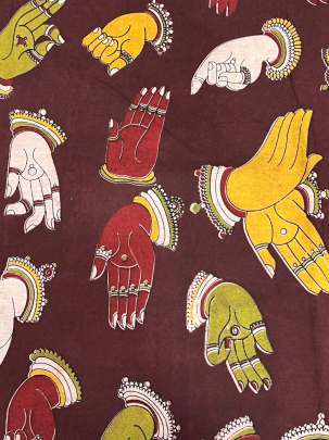  Cotton Kalamkari Natural Handblocked Print - Maroon/ 