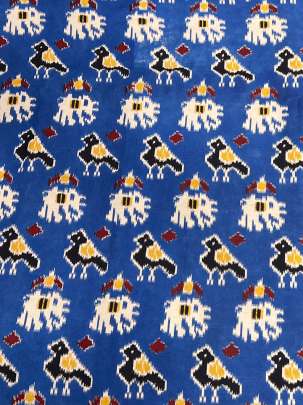  Cotton Kalamkari Natural Handblocked Print - Royal Blue/ 