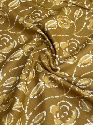 Cotton Linen Print Dark Mustard Yellow/