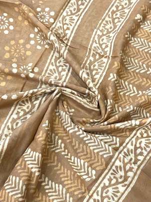 Cotton Mal hand-blocked Dhabu print dupatta - Beiege/