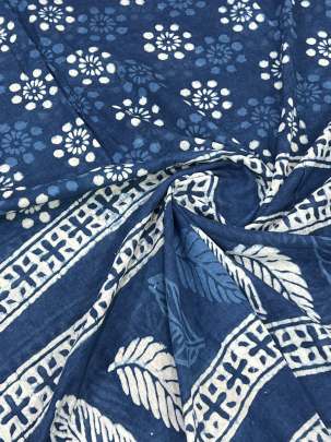 Cotton Mal hand-blocked Dhabu print dupatta - Indigo blue/ Printed duppatas