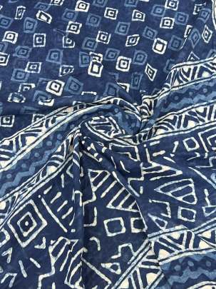 Cotton Mal hand-blocked Dhabu print dupatta - Indigo blue/ Printed duppatas