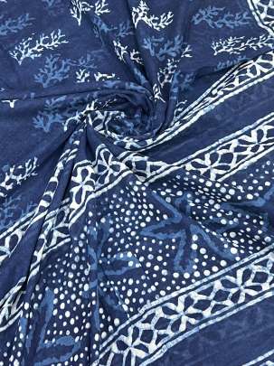 Cotton Mal hand-blocked Dhabu print dupatta - Indigo blue/ Printed duppatas