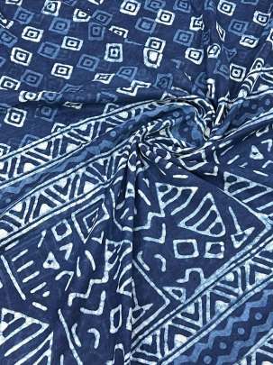 Cotton Mal hand-blocked Dhabu print dupatta - Indigo blue/