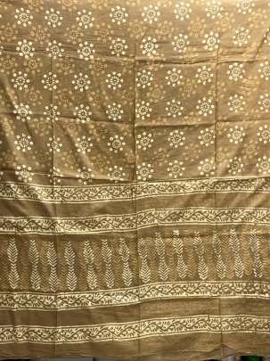 Cotton Mal hand-blocked Dhabu print dupatta - Beiege/ Printed duppatas