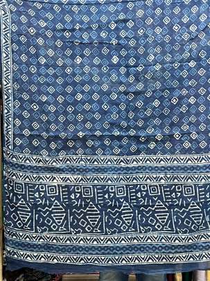 Cotton Mal hand-blocked Dhabu print dupatta - Indigo blue/ Printed duppatas