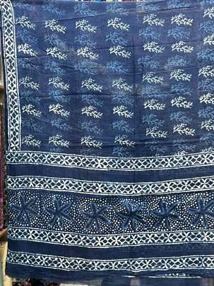 Cotton Mal hand-blocked Dhabu print dupatta - Indigo blue/ Printed duppatas