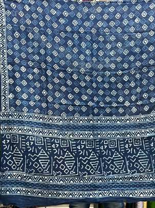 Cotton Mal hand-blocked Dhabu print dupatta - Indigo blue/ Printed duppatas