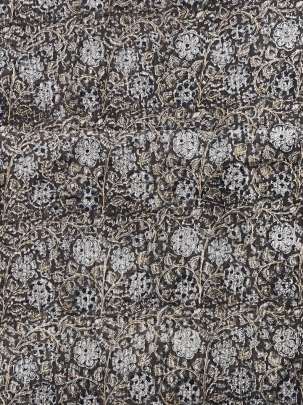  Cotton Kalamkari Natural Handblocked Print Dark Grey/ 