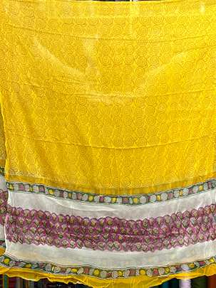 Cotton blockprinted Suitpieces with chiffon Duppata - Rani/ 