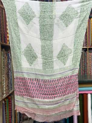 Cotton blockprinted Suitpieces with chiffon Duppata - Pink/ 