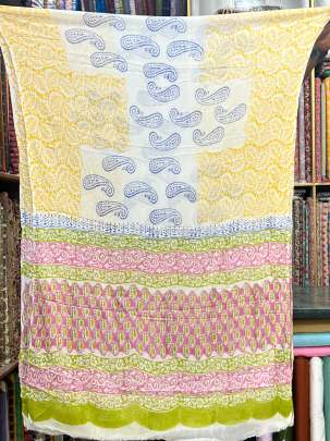 Cotton blockprinted Suitpieces with chiffon Duppata - Pink/ 