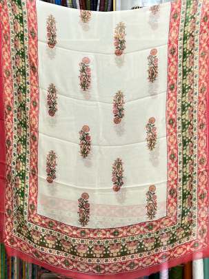 Cotton blockprinted Suitpieces with chiffon Duppata - Peach/ 