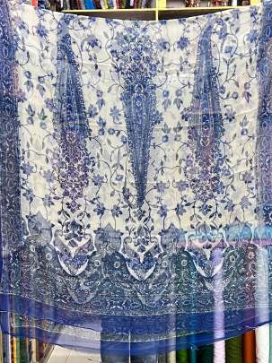 Cotton blockprinted Suitpieces with chiffon Duppata - Blue/ 