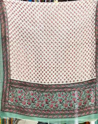 Cotton blockprinted Suitpieces with chiffon Duppata - Sea Green/ 