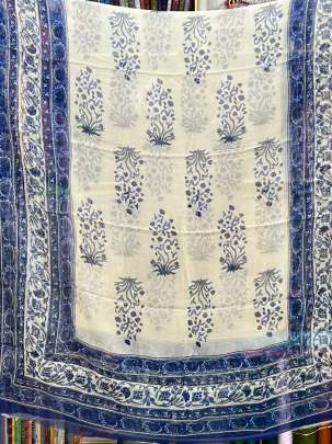 Cotton blockprinted Suitpieces with chiffon Duppata - Blue/ 