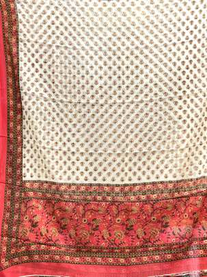 Cotton blockprinted Suitpieces with chiffon Duppata - Peach/ 