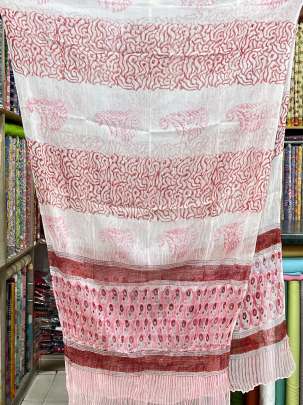 Cotton blockprinted Suitpieces with chiffon Duppata - Pink/ 