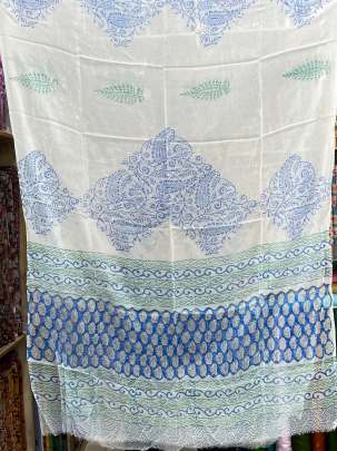 Cotton blockprinted Suitpieces with chiffon Duppata - Blue/ 