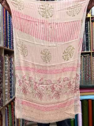 Cotton blockprinted Suitpieces with chiffon Duppata - Pinkish beiege/ 