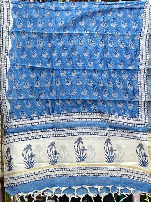 Cotton handblocked suitpieces with handblocked printed duppata - Blue/ 